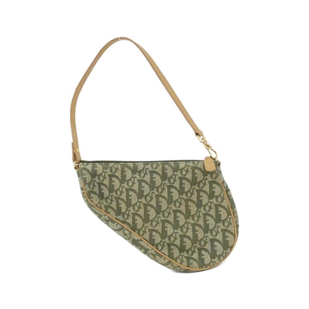 Dior tan Christian Bag  Saddle leather Oblique green canvas Tan Green